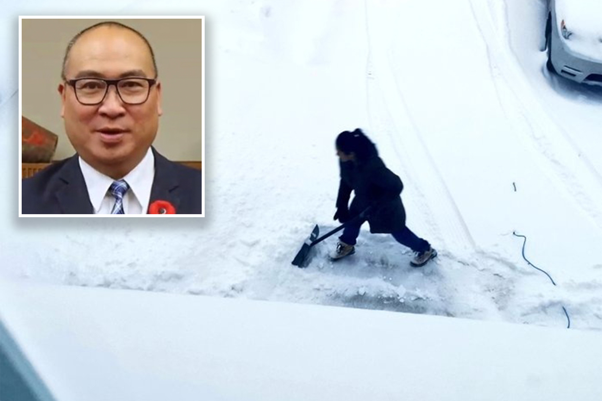Canadian Politician Wife Shoveling Snow